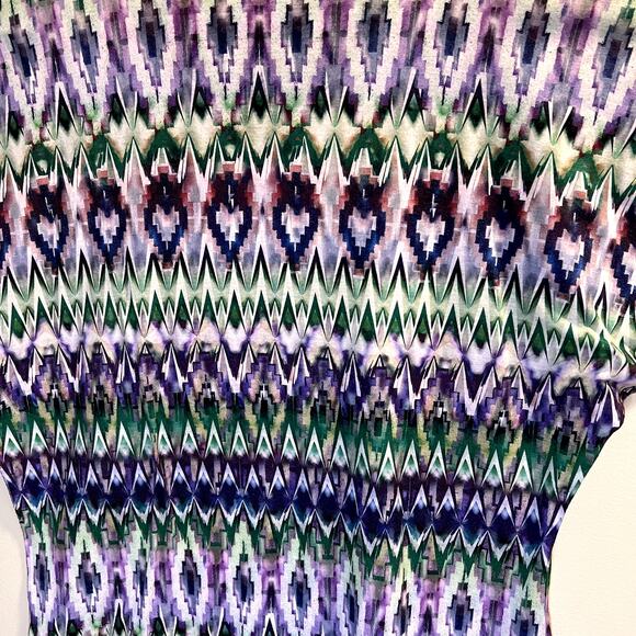 Chico's Women's Multicolor Geometric V- Neck Short Sleeve Blouse Tops Size 2 - Picture 12 of 13